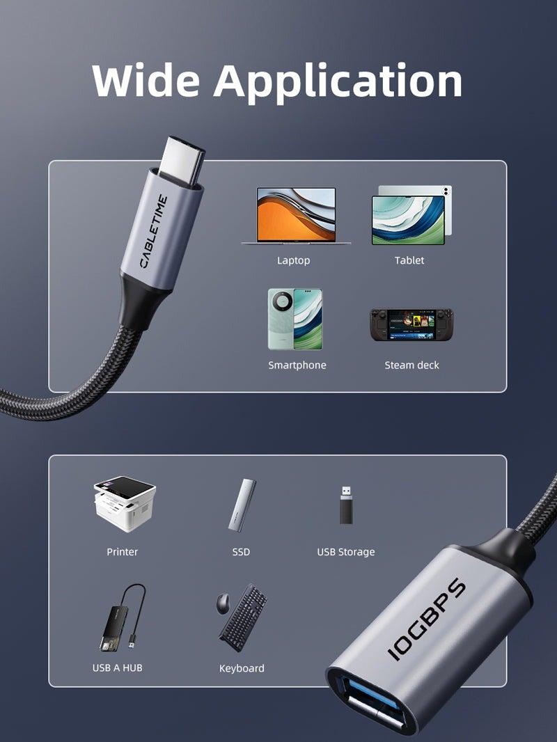 CABLETIME 10GBPS USB-C MALE TO USB-A FEMALE ADAPTER - Image 5